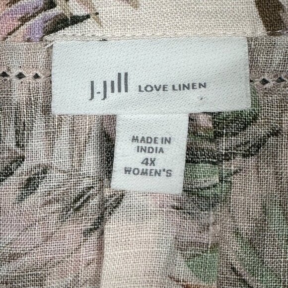 NWT J Jill LOVE LINEN Top Size 4X Flounce Sleeve V-Neck Tropical Palm Leaves NEW - Picture 5 of 16